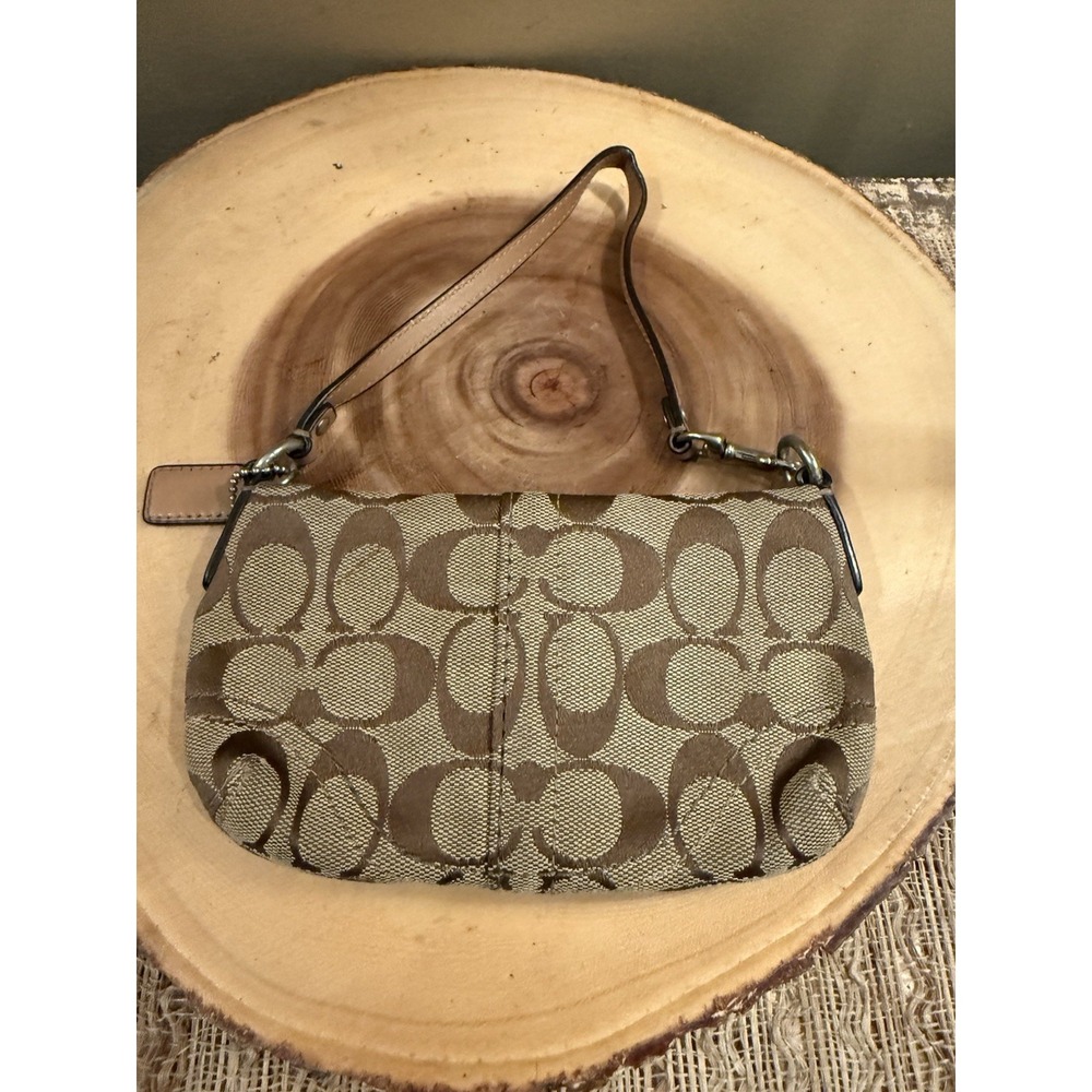 Coach Vintage Y2K Logo Signature Wristlet, Mini Bag Khaki Canvas Zip - Picture 6 of 10